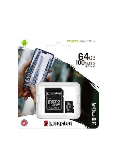 SDCS2/64GB KİNGSTON CANVAS SELECT PLUS 64 GB CLASS 10 ADAPTÖRLÜ  HAFIZA KARTI (100 MB/S)