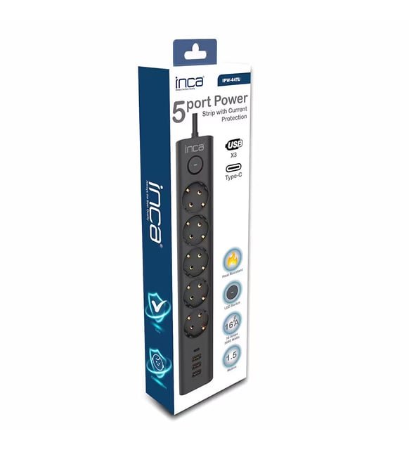 İNCA IPW-44GB3 5 PORT AKIM KORUMALI LED TUŞLU PRİZ 3M -BEYAZ