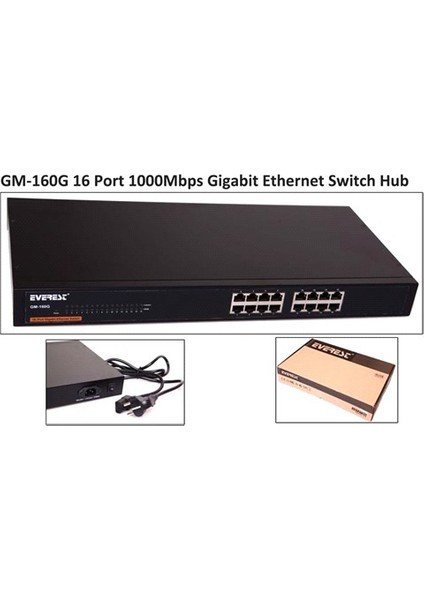 SWITCH* HUB-EVEREST GM-160G 16 PORT 10/100/1000MBPS GİGABİT YÖNETİLEMEZ METAL KASA SWİTCH KABİNET UYUMLU