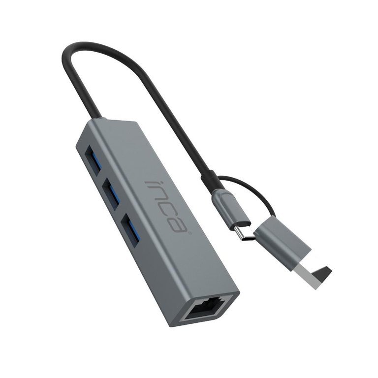 Inca IUTP-03TX USB HubX3 USB 3.0 10 Gbps+Ethernet RJ45 1000Mbps Çoklayıcı Aluminyum Kasa