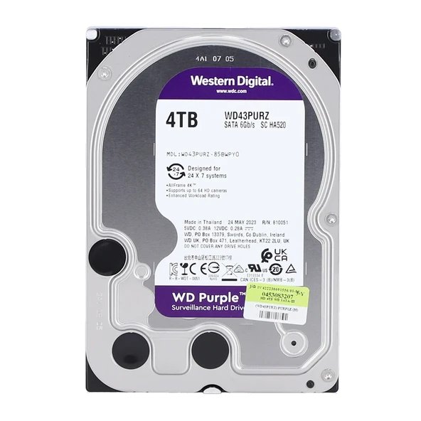 WD PURPLE 4TB 5400 RPM 256MB SATA3  7/24 DİSTİ GARANTİLİ
