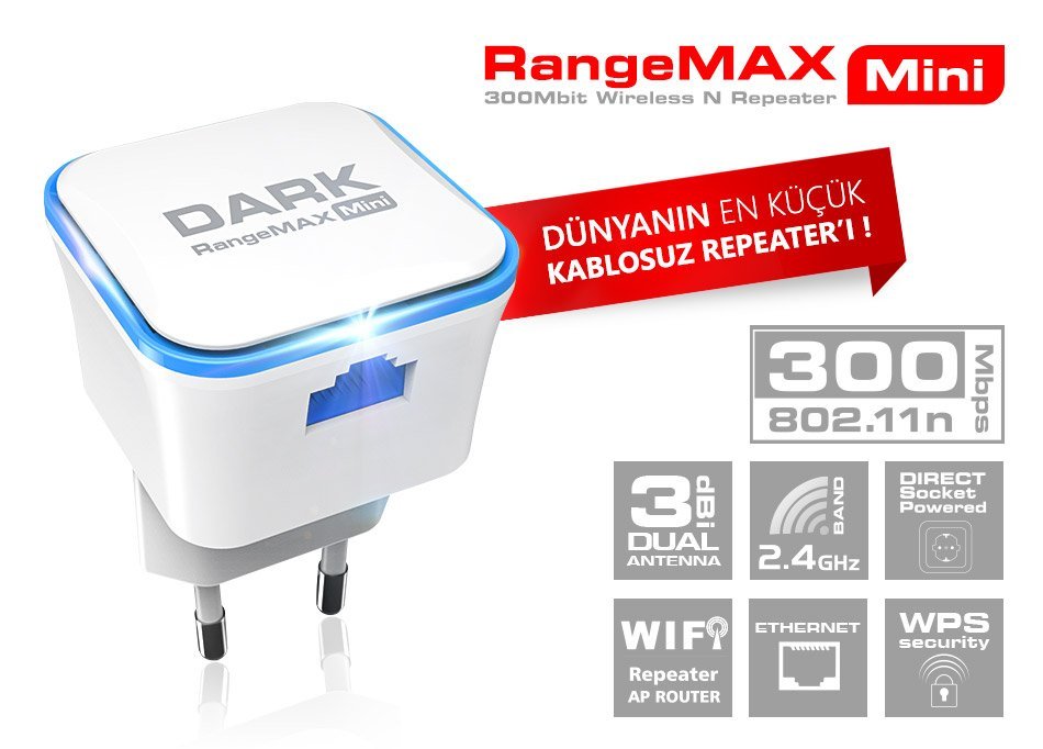 İNTERNET**DARK RANGEMAX WRT360 DK-NT-WRT360 300MBPS 1PORT 3DBI 2.4GHz WIFI REPEATER